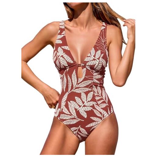 CUPSHE costume da bagno intero da donna, con scollo a v profondo, oblò e anello, testurizzato, s