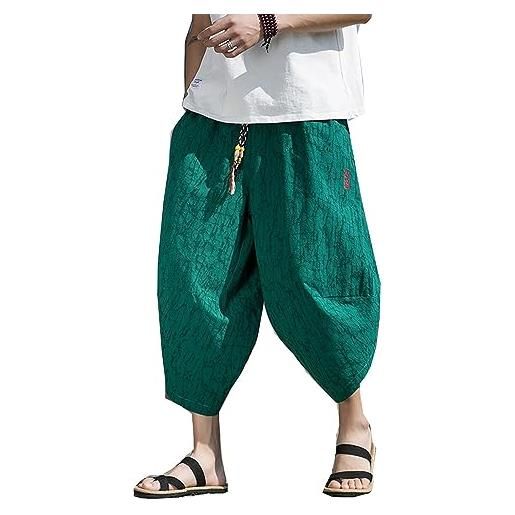 Seidarise kimono giapponese da uomo, pantaloni da spiaggia tradizionali in lino capri, estivi, pantaloni harem a gamba larga, 09 verde, m