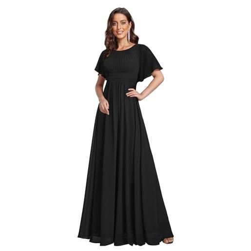 Ever-Pretty abito cerimonia donna eleganti lungo a maniche corta abito damigella d'onore in chiffon vestito donna elegante es01840