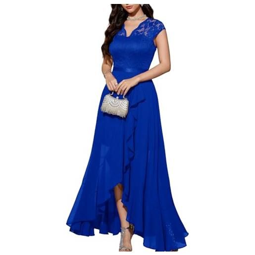 Bbonlinedress abito da sera elegante per matrimonio scollatura a v pizzo chiffon hi-lo damigella d'onore partito prom dress long royal blue s