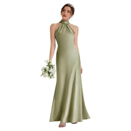 Ever-Pretty abiti da damigella collo a cordoncino senzamaniche satin maxi gonna a sirena verde salvia 40