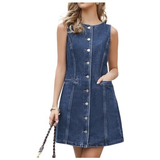 Allegra K abito in denim mini da donna con bottoni senza maniche senza colletto tasche abiti in jeans a matita