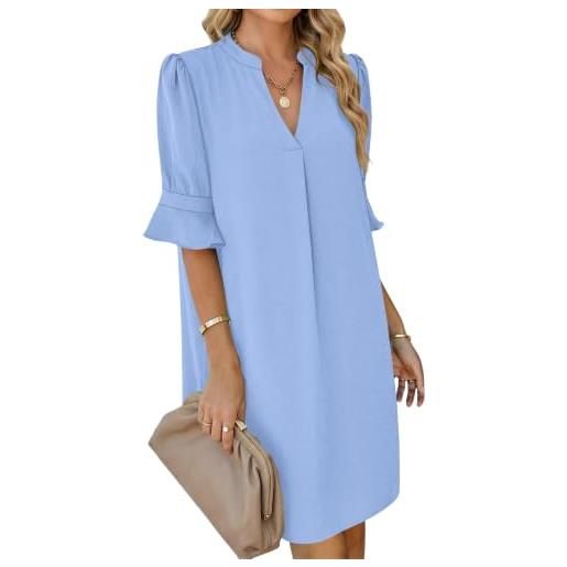 AUSELILY vestito donna elegante estivo scollo a v con volant e tasche