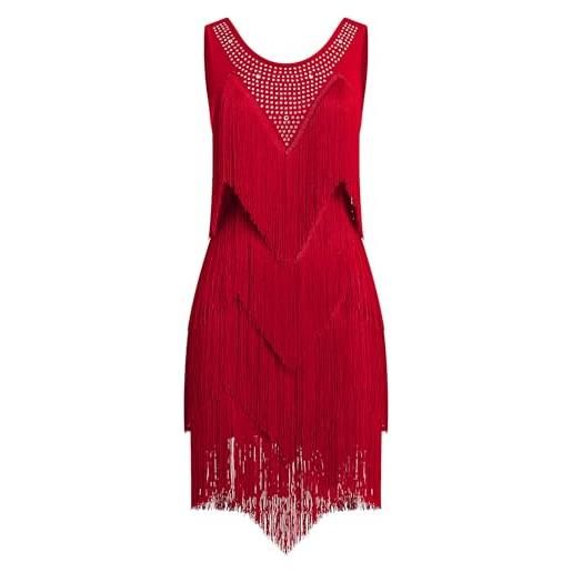EFOGEP abito da donna con nappa latina, stile vintage, anni '20, senza maniche, sexy, cocktail, feste, frange, flapper fancy abiti, mini tango samba cha cha cha clubwear