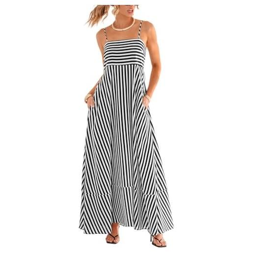 CUPSHE maxi abito estivo da donna, casual, senza maniche, scollo quadrato, a righe, da spiaggia, con tasche