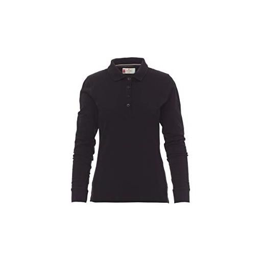 PAYPER florence lady polo a manica lunga da donna sfiancata 100% cotone effetto perlato spacchetti laterali rinforzo sagomato retrocollo nero (xl)