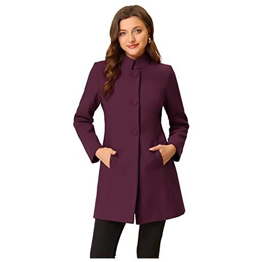 Allegra K, cappotto invernale da donna, con collo alto, a manica lunga, a petto singolo, abbigliamento esterno, rosso violaceo, xl