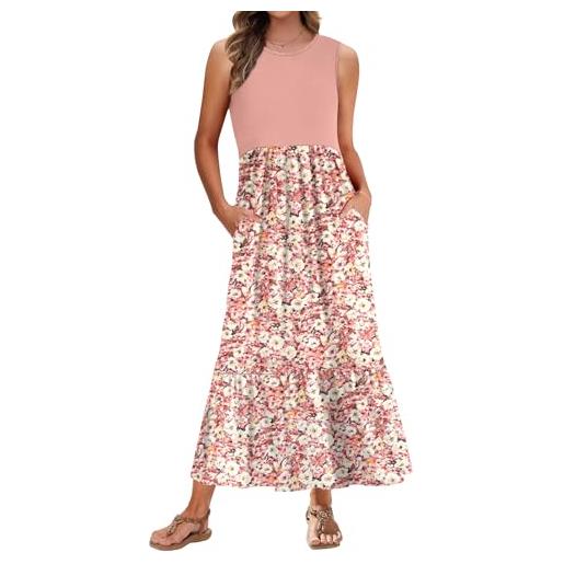 PLMOKEN abito lungo estivo casual da donna senza maniche