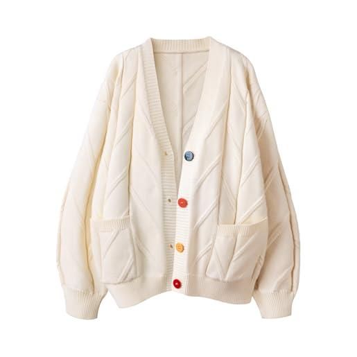 ebossy - cardigan da donna a maglia, a maniche lunghe, aperto sul davanti, con scollo a v, bottoni e ricami, in misto lana