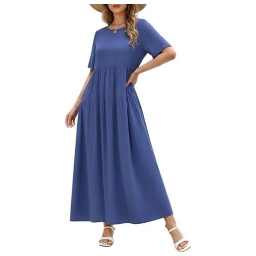 ZANZEA donna estivo vestito cotone lino abito manica corta camicia abiti casual midi tinta unita vestiti gonfio dress con tasche