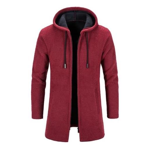 Generic cappotto in lana da uomo con cappuccio trench da uomo di media lunghezza con zip intera cappotto classico giacca a vento cappotto autunno-inverno antivento caldo giacche da uomo casual intelligenti