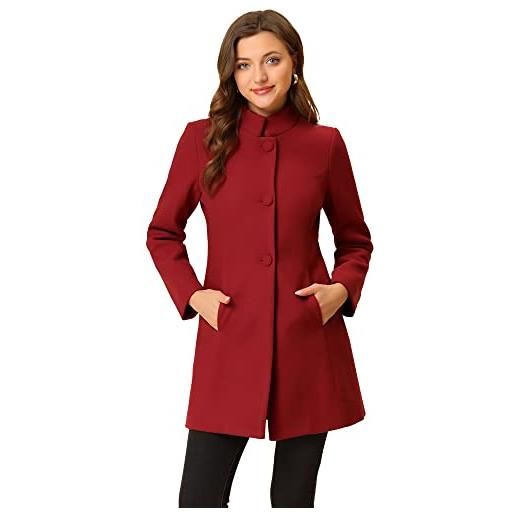 Allegra K, cappotto da donna invernale a collo alto, con scollatura singola, a manica lunga, rosso, taglia l