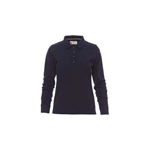 PAYPER polo sfiancata da donna manica lunga con 4 bottoni in tinta effetto perlato florence lady (xs - blu navy) anche con ricamo e stampa