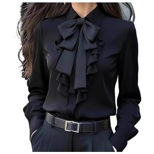 WINDEHAO camicette da donna con fiocco, stile vintage, a maniche lunghe, con volant, casual, da smoking, da lavoro