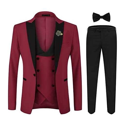 YOUTHUP abito da smoking da uomo in 3 pezzi con revers a lancia a 1 bottone (gilet e pantaloni blazer)