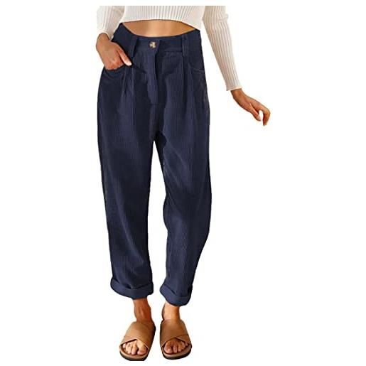 Onsoyours donna pantaloni larghi cotone pantalone vita alta elasticizzati harem pantaloni di velluto a coste in tinta unita da donna pantaloni moda con tasche