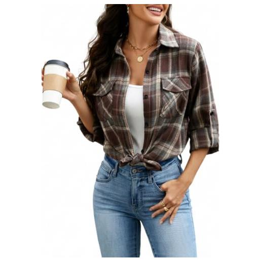 Famrrifuu camicia flanella donna classica manica lunga camicia a quadri blusa scozzese button down casual cotone shirts vintage