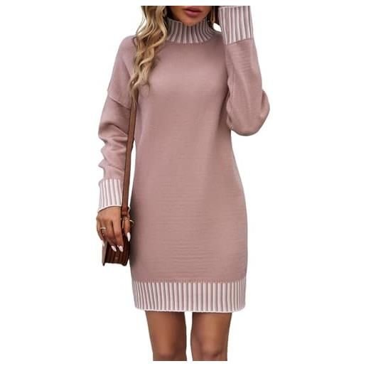 Canli4Y abito casual da donna, per il tempo libero, autunno, collo alto, a maglia, con blocco di colore, casual, caldo, a maniche lunghe, elegante, casual