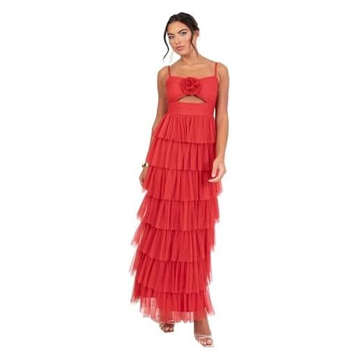Anaya with Love women's maxi dress ladies recycled cami strap cutout corsage ruffle tiered tulle a-line wedding guest bridesmaid prom, rosso 34