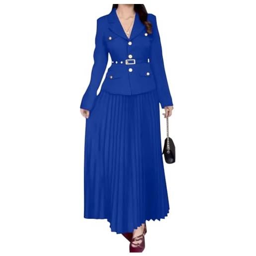 shownicer tailleur blazer con revers da donna e lunga plissettata con cintura due pezzi set da blazer con bottoni e gonna