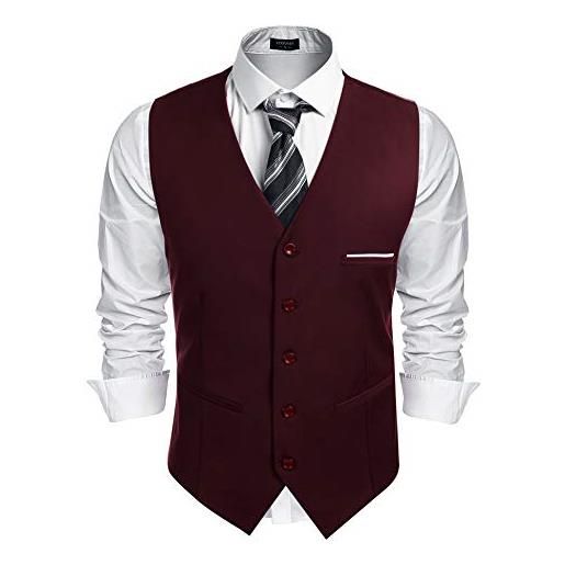 COOFANDY gilet da uomo gilet con scollo a v elegante casual da sposa smoking gilet gilet da uomo slim fit rosso s