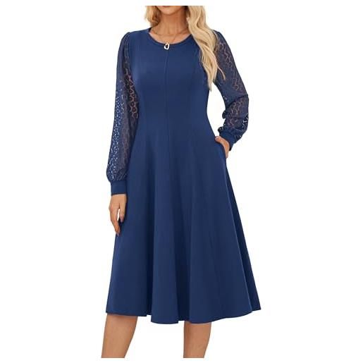 GRACE KARIN vestito a-line donna in cotone e poliestere con effetto tessuto bicolore, scollo classico, tasche aperte sui fianchi