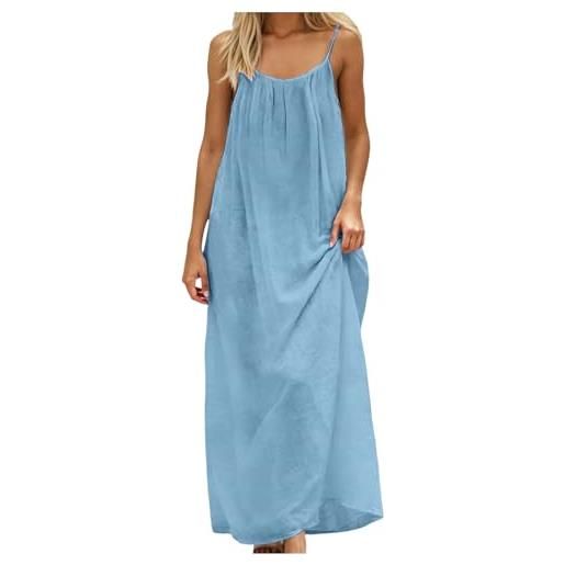 Generico abito lungo donna taglie forti vestito schiena scoperta casual ampio vestito mare senza maniche per il libero con schiena scoperta elegante a maniche lunghe vestiti estivi donna (sky blue, s)