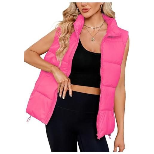 shownicer gilet piumino donna invernale senza maniche giubbotto giacca imbottito corto piumino smanicato trapuntato gilet leggero elegante gilet piumino a rosa scuro xxl
