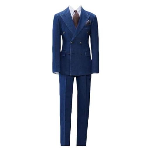 Drkobr uomo abito in denim giacca doppiopetto casual due pezzi banchetto smoking pantaloni set