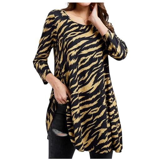 Enmain maglia tunica donna top maniche a 3/4 taglie forti camicetta con stampata oversize originale elegant lungo t shirt per leggings, nero, 2xl