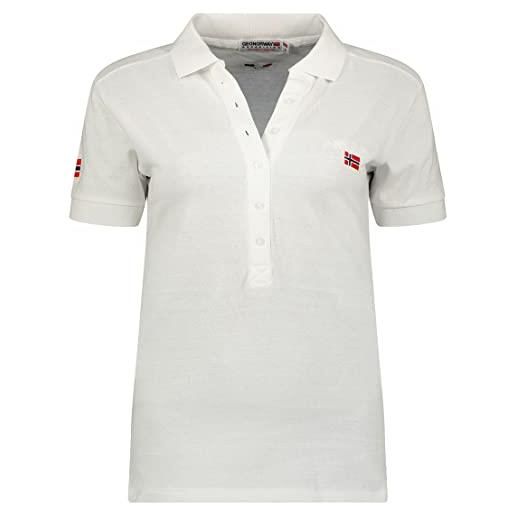 Geographical Norway kelly lady - polo classica donna - cotone a maniche corte casual button down polo shirt tops regular classic - abito ideale primavera estate (bianco bianco l-taglia 3)