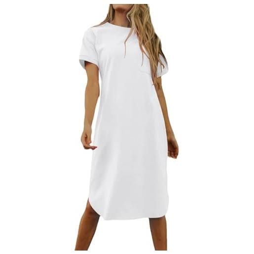 Imily Bela abito estivo da donna, in cotone, a maniche corte, girocollo, mini abito casual con tasche. , bianco, m