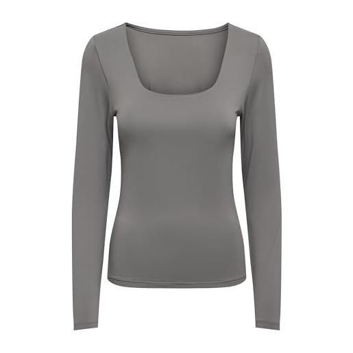 Only onlea l/s 2 vie deep neck top jrs n thunderstorm, thunderstorm, xl