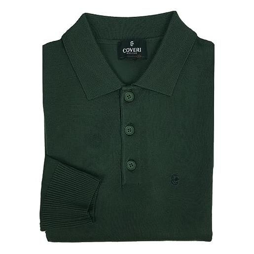 Coveri maglia maglione uomo polo 3 bottoni classica tinta unita elegante maniche lunghe (xxxl - verdone)