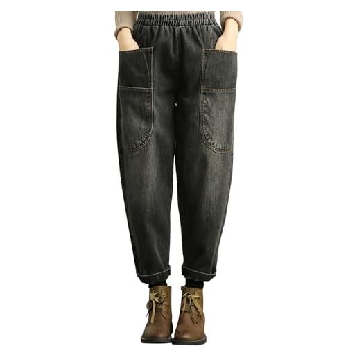 semen pantaloni da donna in denim harem oversize con coulisse elastico in vita jeans larghi con tasche