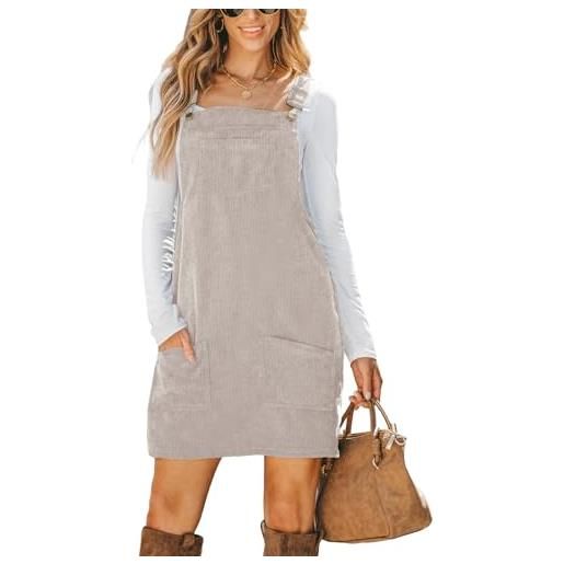 CUPSHE mini vestito casual da donna con scollo quadrato in velluto a coste tinta unita tasca frontale spalline larghe abiti generali corti, albicocca, m