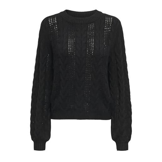 ONLY onlrubina ls cable o-neck nca knt maglione lavorato a maglia, nero, xl donna