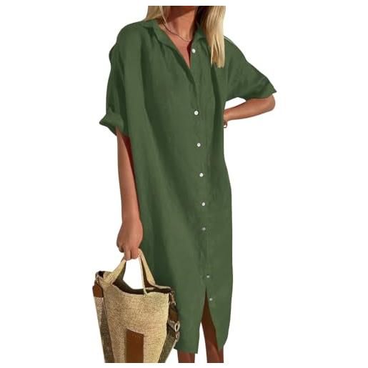 shownicer vestiti donna estivi abito in lino scollo a v manica corta vestiti casual tinta unita vestito lunga camicia vestiti da spiaggia midi dress