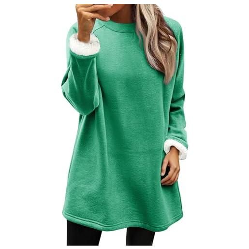 Generico felpa donna foderata in pile senza cappuccio, pullover oversize morbido e caldo per inverno, maglia casual a manica lunga girocollo tinta unita