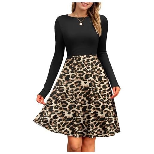 PLOKNRD vestito da donna a maniche lunghe, scollo rotondo, abito casual al ginocchio autunno inverno