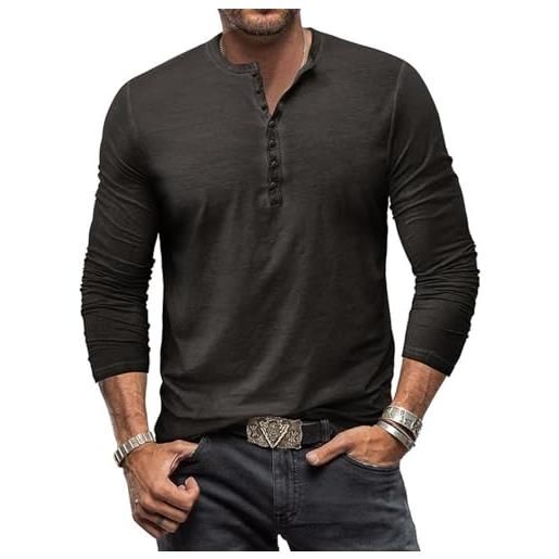 YawYews maglia manica lunga uomo maglietta cotone uomo t shirt manica lunga aderente lunghe vintage retrò grigio nera 3xl