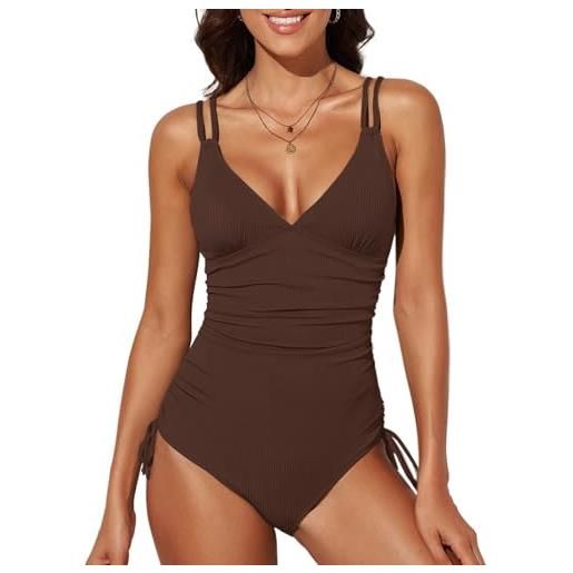 Meioro costume da bagno donna dimagrante con collo a v push up, a vita alta con coulisse vintage