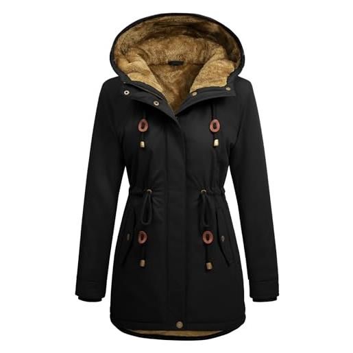 Vancavoo parka donna invernale giubbotto con fodera in pile caldo giacca | parka caldo con cappuccio, vita regolabile, polsini a coste, tasche oblique, zip e bottoni automatici