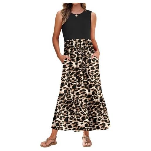 PLMOKEN abito lungo estivo casual da donna senza maniche