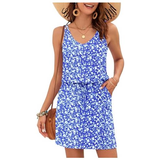 AUSELILY abito donna estivo un abito smanche casual collo a v elegante con tasche fiori blu s