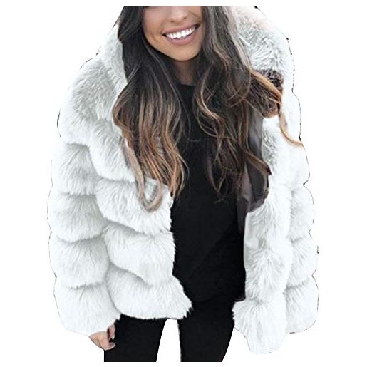 YAOTT donna casuale morbido giacca con cappuccio in pelliccia sintetica ecologica di volpe cappotto corto cardigan a manica lunga capispalla caldi e soffici top in pile ben m