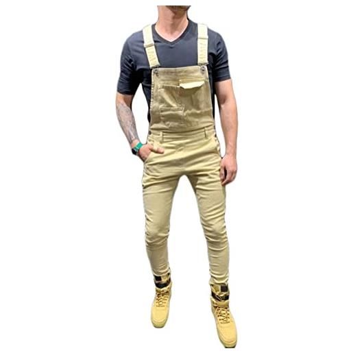 ORANDESIGNE salopette uomo in denim casual pantaloni strappati uomo in tinta unita salopette uomo jeans slim fit moda ragazzo jumpsuit pagliaccetti da lavoro con bretelle