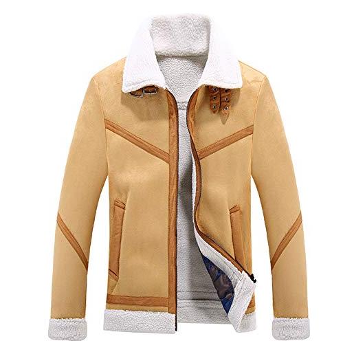 YAOTT cappotto uomo super morbido bomber giacca in finta pelle scamosciata stile motociclista risvolto casual cappotti parka interna/interna in pile termici ispessiti cammello m