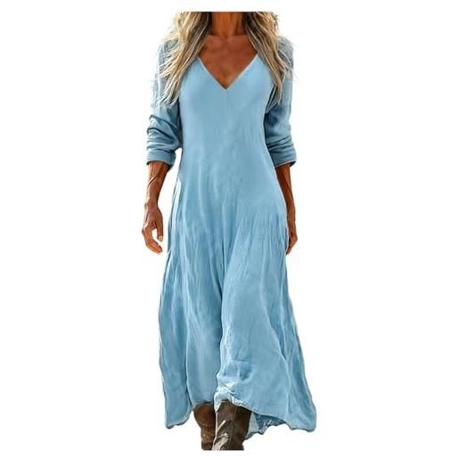 Udbeksid vestito lungo donna estivo boho v maniche lunghe abito elegante vintage stampa casual vestiti maxi spiaggia linea ad a comodo primavera con tasche per spiaggia mare vacanza 2026