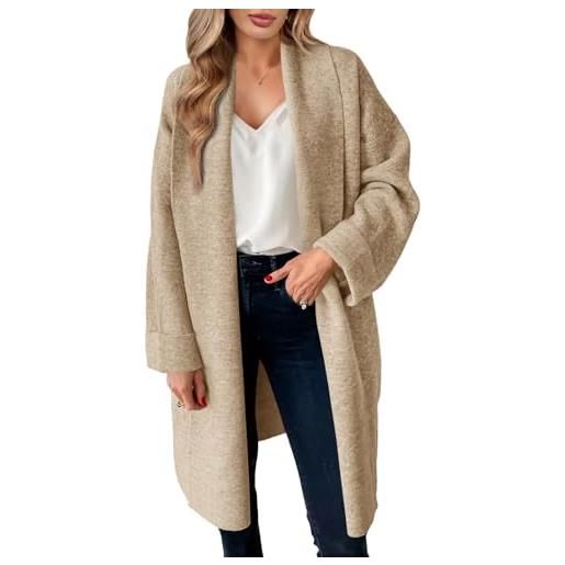 Saodimallsu cardigan da donna, lungo, leggero, oversize, aperto, casual, tinta unita, per autunno e inverno
